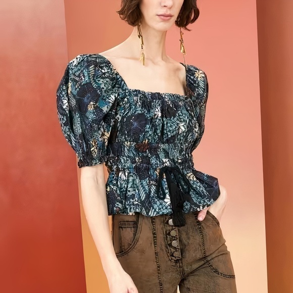 NWOT Ulla Johnson Puff-Sleeve Peplum Evita Floral Top - Picture 4 of 7